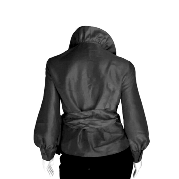 J Peterman Silk Taffeta Ruffles Wrap Blouse Shirt Top Coverup Jacket - Picture 2 of 15